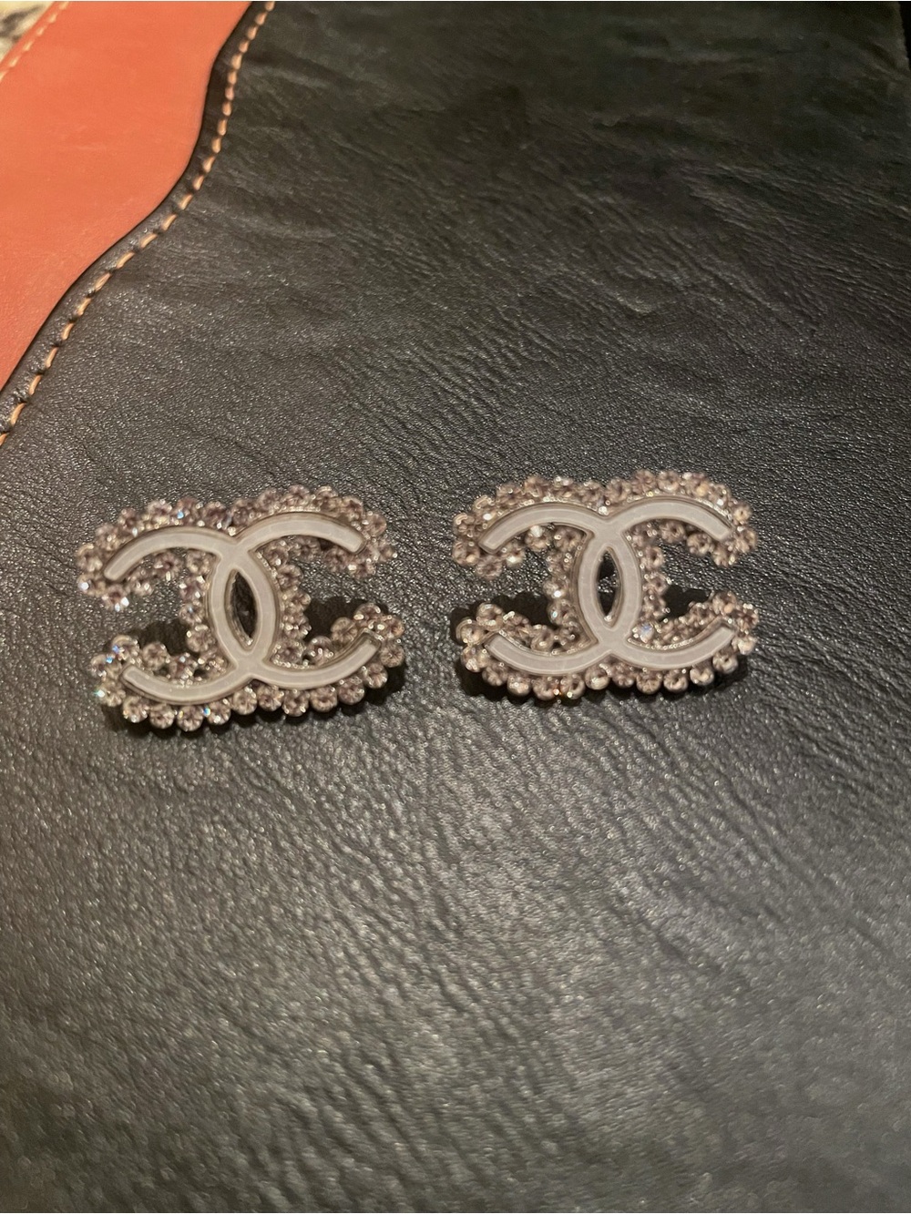 CC Logo Stud Earrings - Silver and White